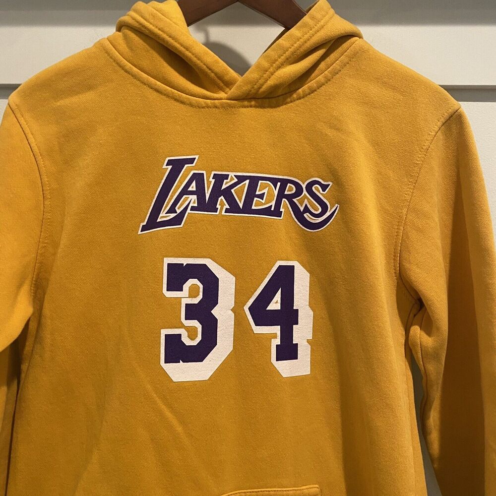 Lakers Hoodie‎ Youth XL Shaquille O'Neal Yellow Gold Sweatshirt Mitchell Ness